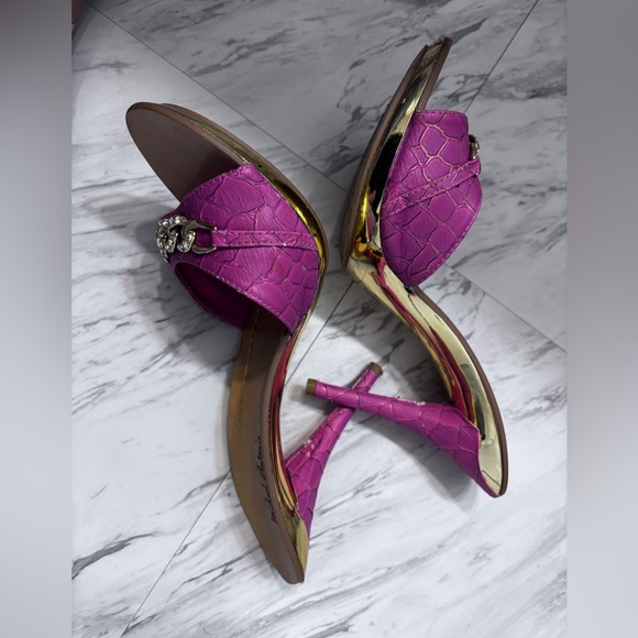 Michael Antonio 4" Croc Embossed Chain SlipOn Heeled Mules Purple Size: 9M w Box - Picture 3 of 11